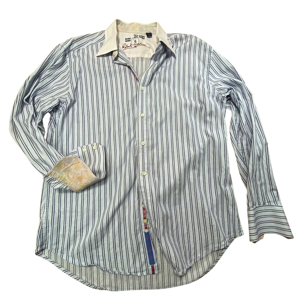 Robert Graham "Money Money Money" Striped Shirt Men's L Flip Cuff